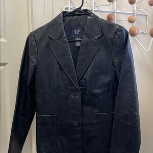 GAP - Leather Jacket Button Down Blazer 90s Style - Black - 4